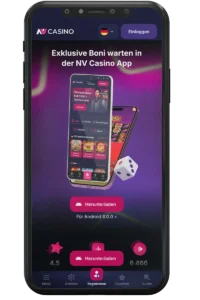Screenshot eines Online-Casinos auf einem Mobiltelefon